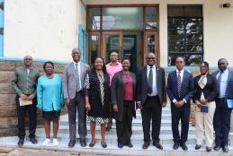 DVC Finance, Planning and Development Prof. Josiah Aduda, FHS Dean Prof. Danile Ojuka and faculty members of the Department of Dental Sciences at the Dental School.