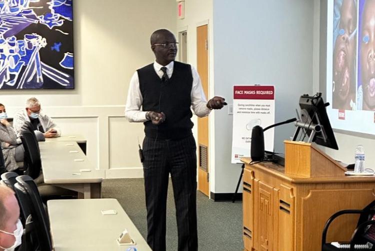 Giving his presentation entitled "Training Dentistry in a developing country; overcoming the challenges" to the Temple University students and faculty
